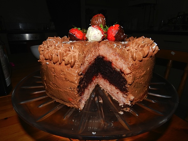 Inside of Chocolate and Strawberry Cake